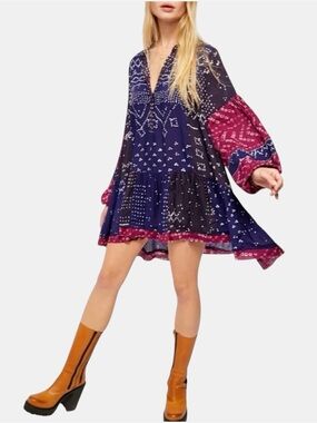 Free People Shibori Print Tunic Dress / Mini Dress Size S